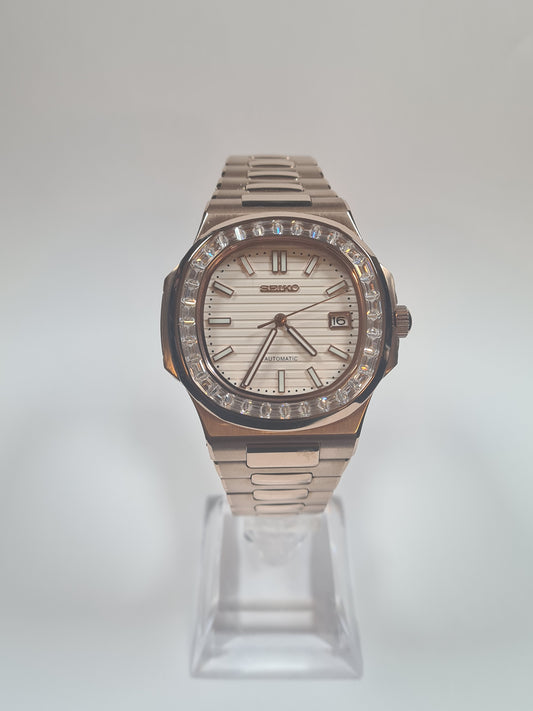 Seikautilus – White Dial, Rose Gold Case Diamond Insert 39 mm