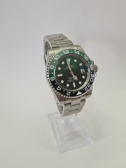 SeikGMT – Green & Black Gradient Dial, Silver Case 39 mm