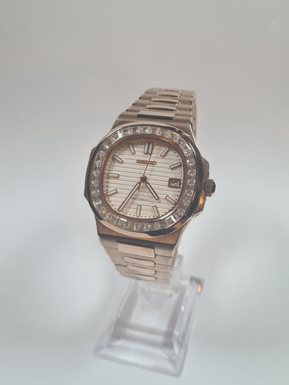 Seikautilus – White Dial, Rose Gold Case Diamond Insert 39 mm